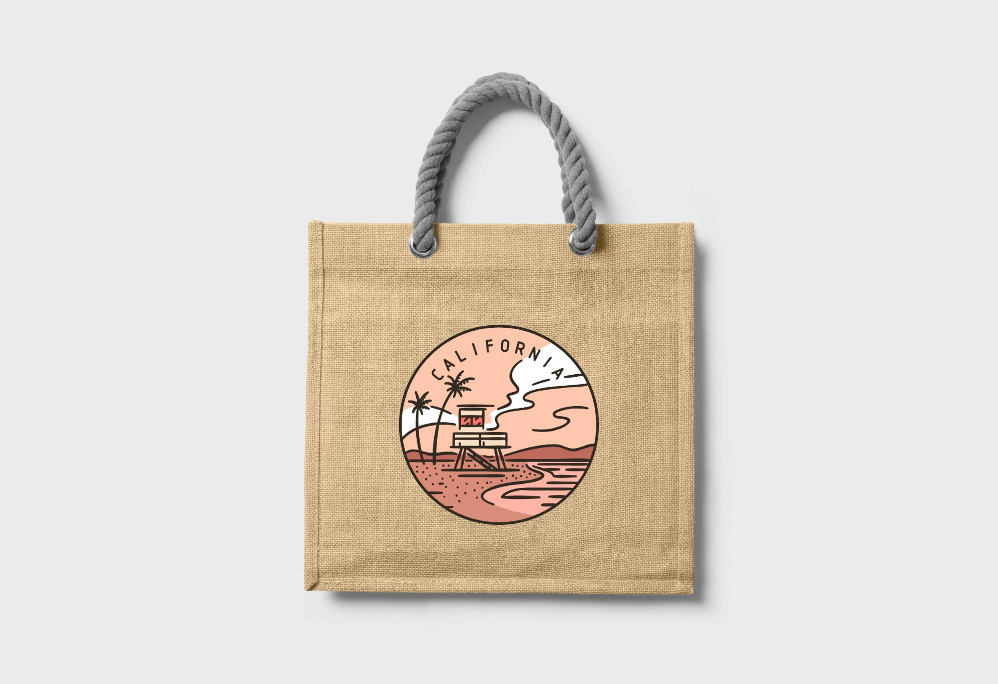 Customized canvas bag printed with a round California decal